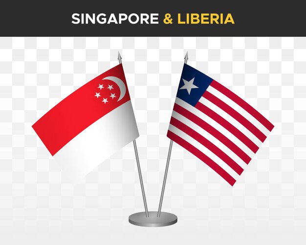 Singapur vs liberia escritorio banderas maqueta aislado 3d vector ilustración mesa banderas