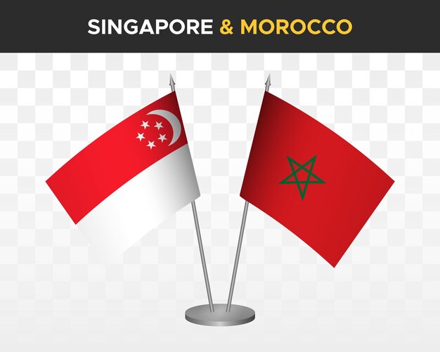 Singapur vs marruecos escritorio banderas maqueta aislado 3d vector ilustración mesa banderas