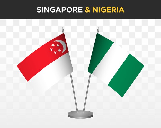 Singapur vs nigeria escritorio banderas maqueta aislado 3d vector ilustración mesa banderas