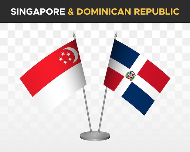 Singapur vs república dominicana banderas de escritorio maqueta aislado 3d vector ilustración banderas de mesa