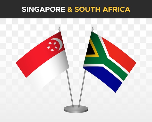 Singapur vs sudáfrica escritorio banderas maqueta aislado 3d vector ilustración mesa banderas