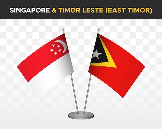 Singapur vs timor oriental leste escritorio banderas maqueta aislado 3d vector ilustración mesa banderas