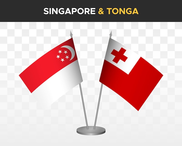 Singapur vs tonga banderas de escritorio maqueta aislado 3d vector ilustración mesa banderas