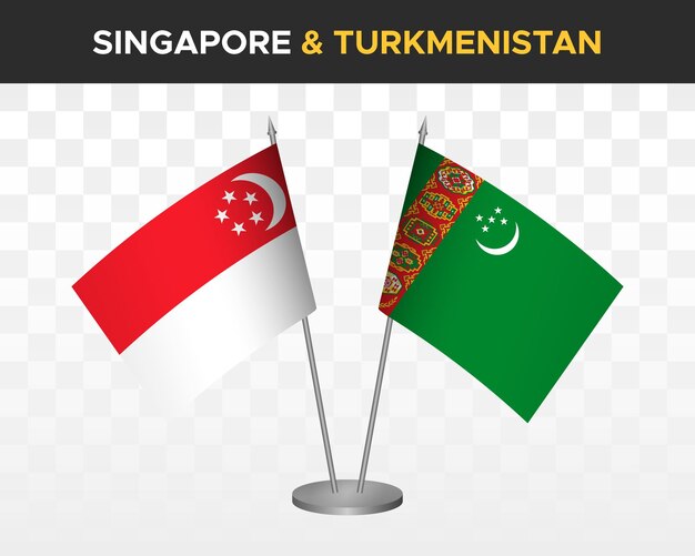Singapur vs turkmenistán banderas de escritorio maqueta aislado 3d vector ilustración banderas de mesa