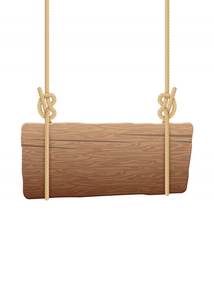 Vector singboard de madera colgando de cuerdas.