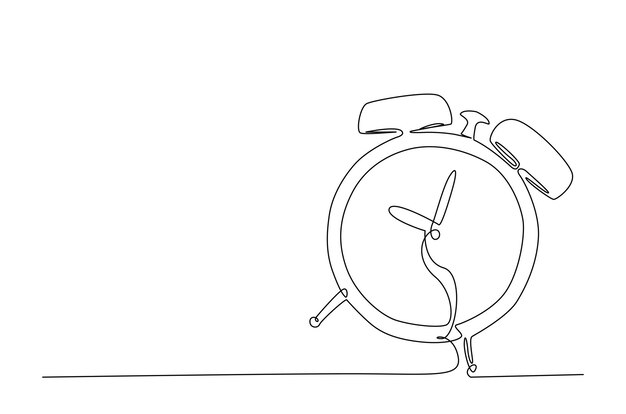 Single line art draw of vintage alarm clock
