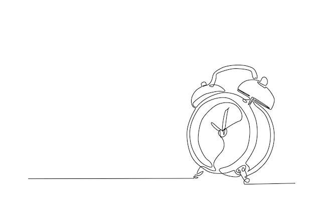 Single line art draw of vintage alarm clock