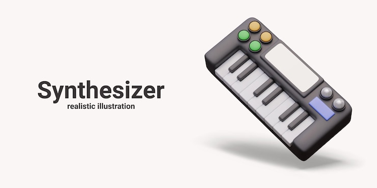 Vector sintetizador realista con lugar para el logotipo de inscripción teclado electrónico