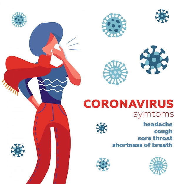 Síntomas del coronavirus, mers cov es un virus común que causa una infección en la nariz, los senos nasales o la parte superior de la garganta. oriente medio síndrome respiratorio coronavirus signo. mujer estornudando en pañuelo