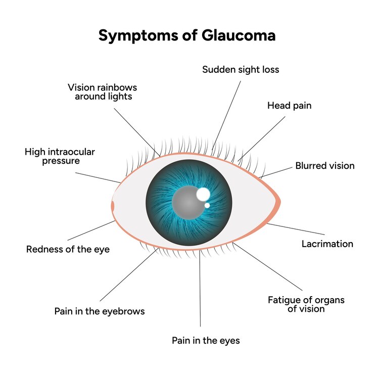 Vector síntomas del problema ocular del glaucoma infografía e información