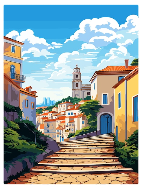 Vector sintra portugal vintage travel poster recuerdo postal retrato pintura wpa ilustración