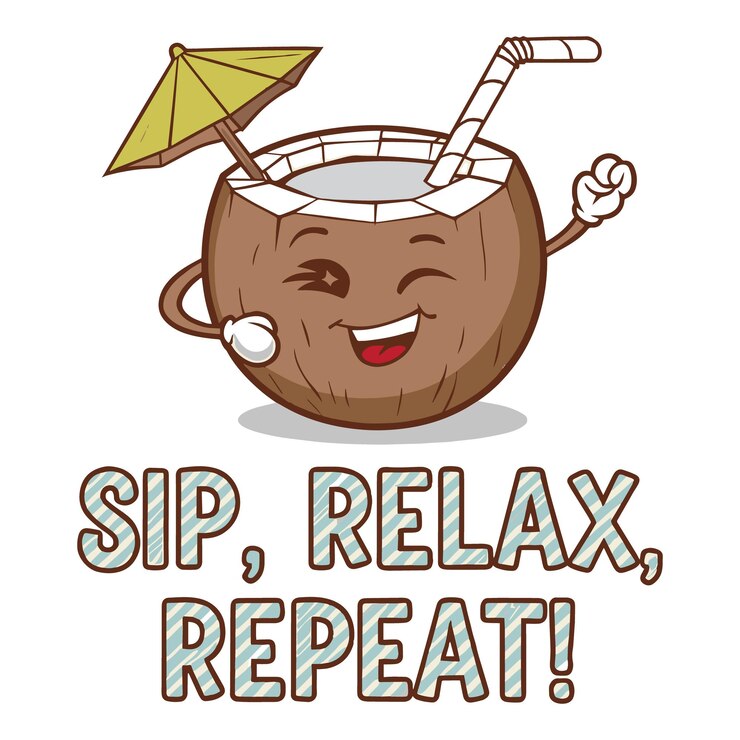 Vector sip relax repete diseño de camiseta sonriente ilustración de jugo de coco