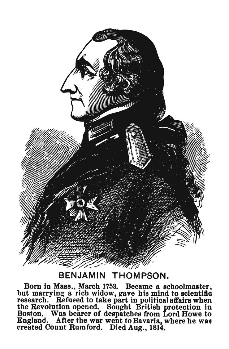 Vector sir benjamin thompson fue un físico británico nacido en massachusetts colonial e inventor cuyo ch