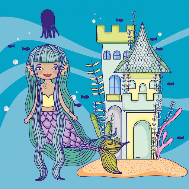Sirena y castillo submarino.