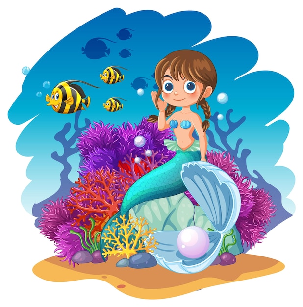Sirena en el colorido arrecife de coral