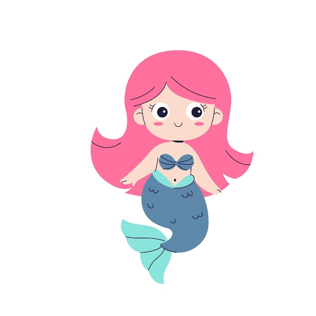 La sirena de dibujos animados con el cabello rosa