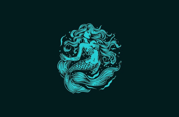sirena diseño de ilustraciones de arte vectorial vintage