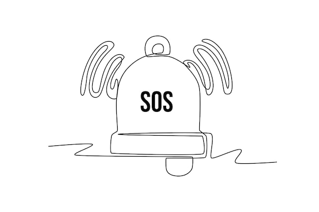 Sirena intermitente de dibujo de una sola línea con texto SOS Concepto SOS Ilustración de vector gráfico de diseño de dibujo de línea continua