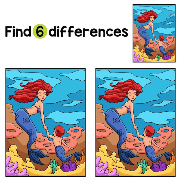 La sirena y un joven sirena encuentran las diferencias