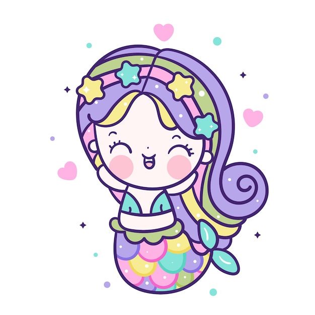 Sirena kawaii feliz emoción | Vector Premium