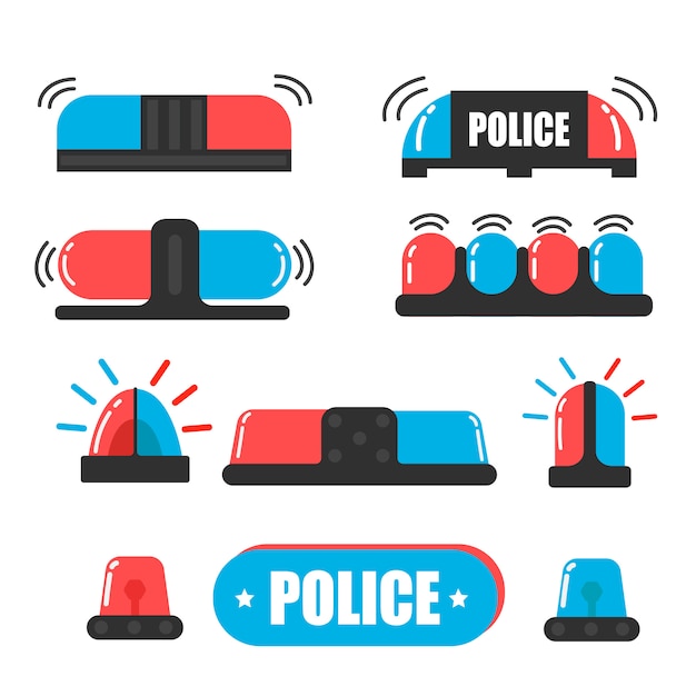 Sirena. Oficial de policía intermitente o ambulancia intermitente. Vector de luz policial de sirena. Las bombillas son azules y rojas.