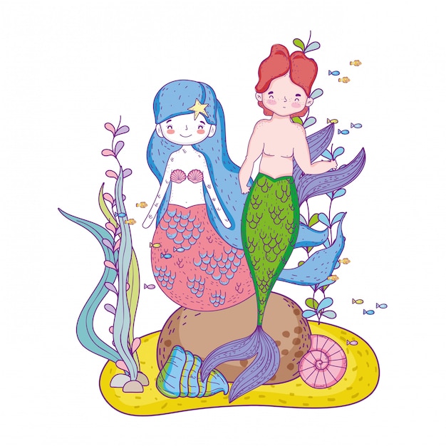 Sirena pareja submarina escena
