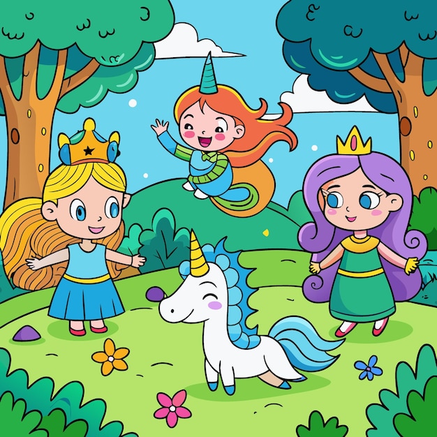 la sirena unicornio y la princesa ilustración vectorial