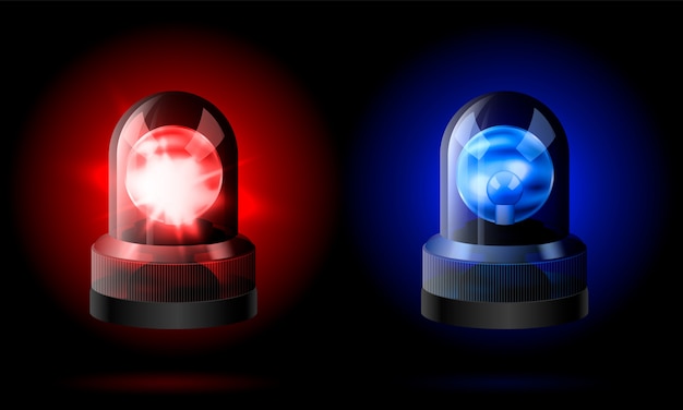 Vector sirenas de luces rojas y azules realistas.