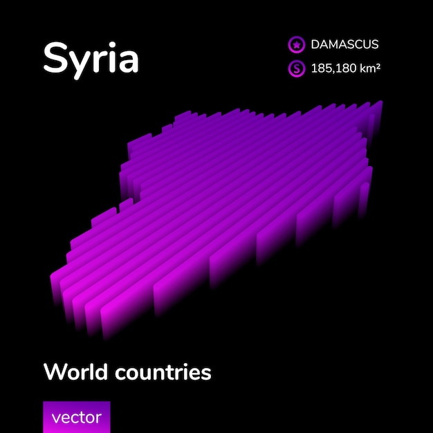 Siria d mapa estilizado neón simple digital isométrico rayado vector mapa de siria está en colores violetas o