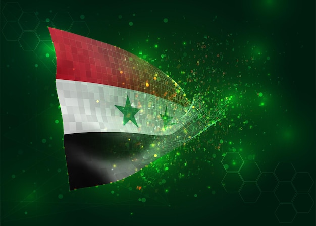 Siria en vector 3d bandera sobre fondo verde con polígonos y números de datos