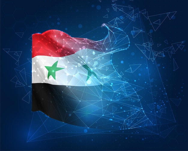 Siria vector bandera objeto 3D abstracto virtual de polígonos triangulares sobre un fondo azul