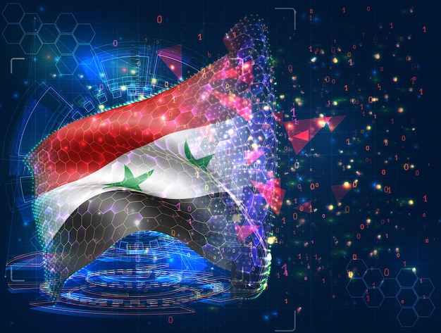 Siria vector bandera virtual abstracto objeto 3D de polígonos triangulares sobre un fondo azul