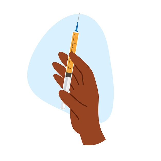 Siringa de mano afroamericana con suero para inyección cosmética concepto de tratamiento de belleza xD