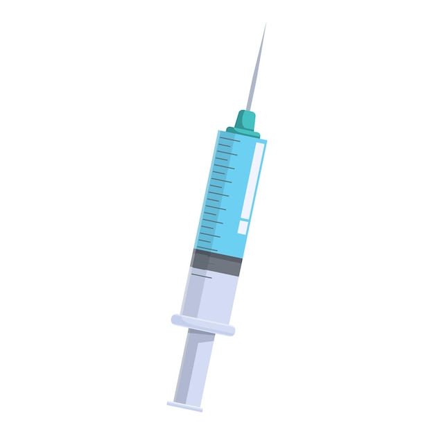 Siringa médica que contiene medicamento líquido azul para inyección
