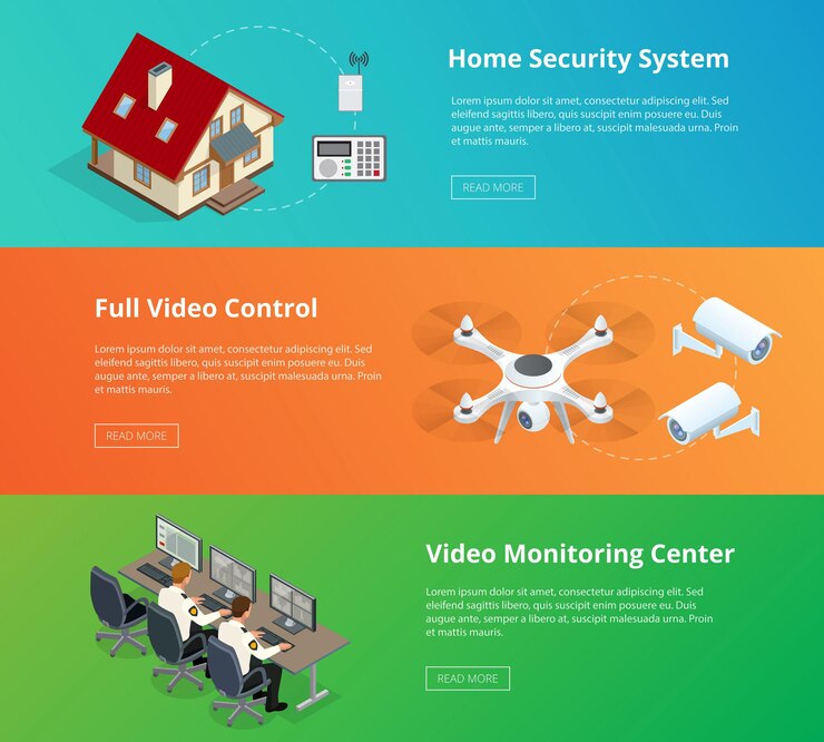 Vector sistema de alarmas. sistema de seguridad. cámara de seguridad. sala de control de seguridad. vigilancia de guardias de seguridad. sistema de alarma para el hogar con control remoto. empresa de instalación de sistemas de alarma inalámbricos de seguridad para el hogar.
