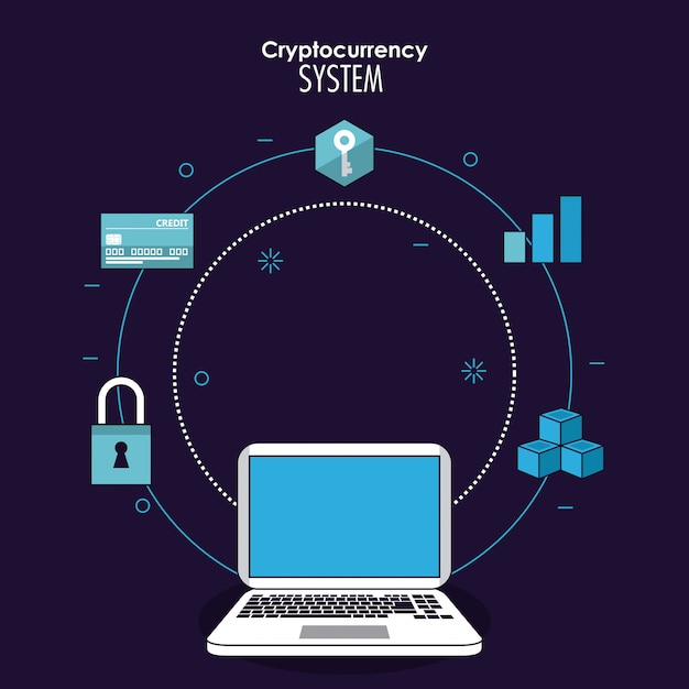 Vector sistema de criptomoneda y banner de mercado