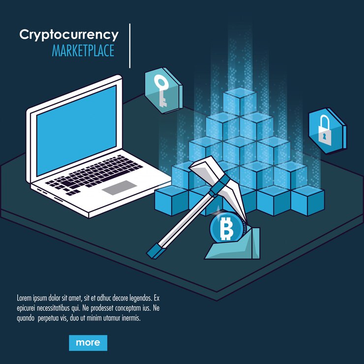 Vector sistema de criptomoneda y banner de mercado