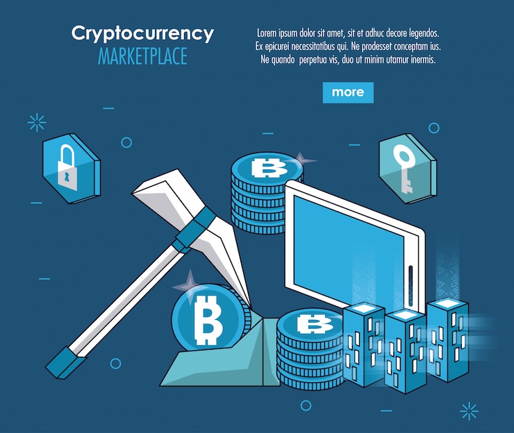 Vector sistema de criptomoneda e información de banner de lugar de mercado
