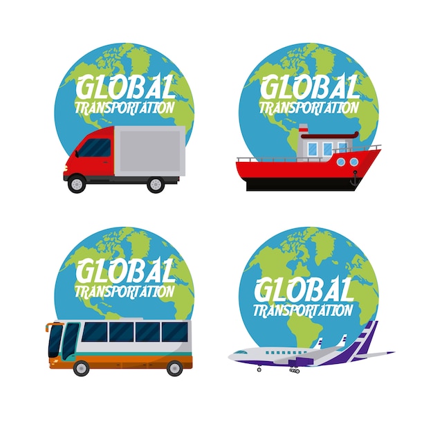 Vector sistema del diseño gráfico del ejemplo global del vector del concepto de los vehículos del transporte