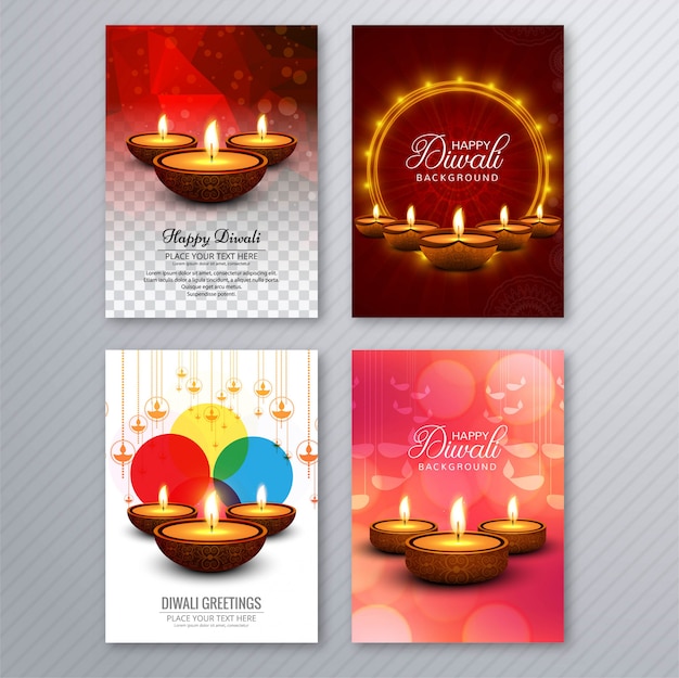 Sistema elegante del folleto de la plantilla de la tarjeta de felicitación de diwali