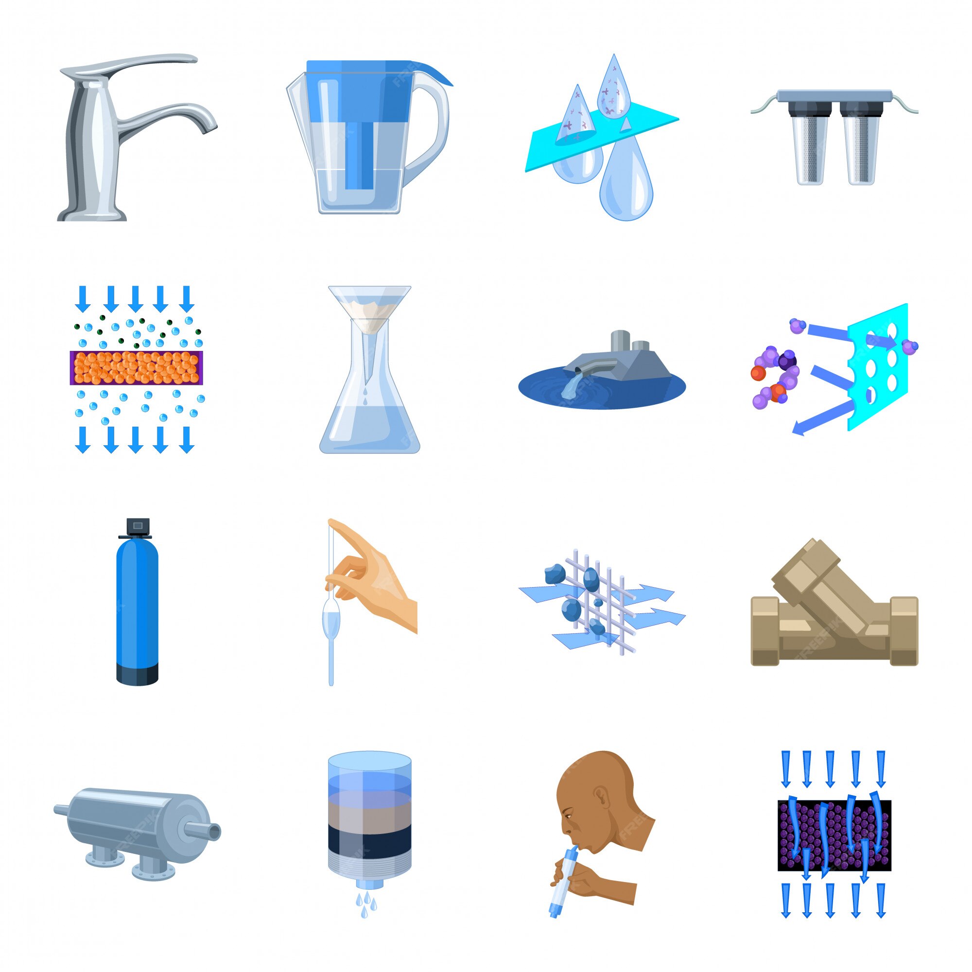 Sistema de filtración de agua icono de conjunto de dibujos animados.  sistema de filtración de ilustración. conjunto de dibujos animados aislado  icono de filtración de agua. | Vector Premium