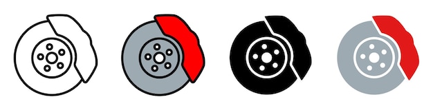 El sistema de frenos de un automóvil Disco de frenos y almohadilla Vector clipart conjunto aislado sobre fondo blanco