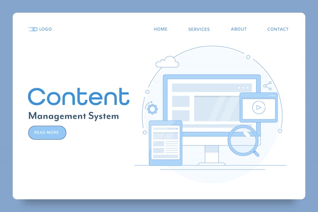 Sistema de gestión de contenido o página de inicio conceptual de blogs
