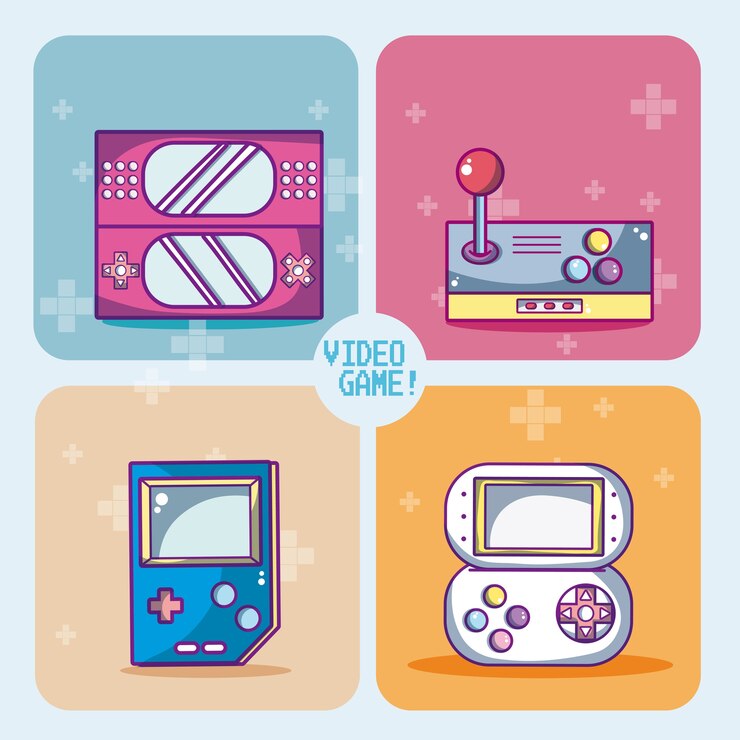 Vector el sistema de iconos de los videojuegos en cuadrados coloridos vector el diseño gráfico del ejemplo