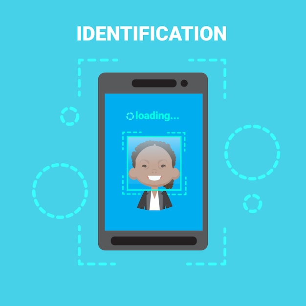 Sistema de identificación de la cara de carga del teléfono inteligente que escanea el control de acceso de usuario de las mujeres afroamericanas