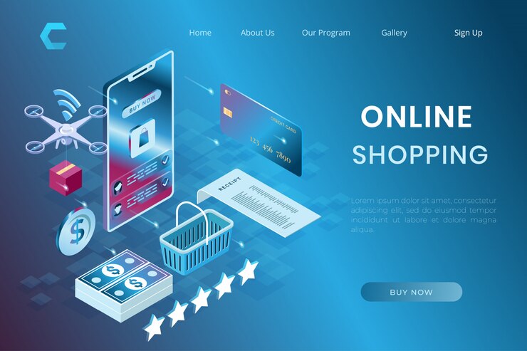 Vector sistema de impresión de compras en línea, pago de comercio electrónico y entrega en estilo isométrico 3d