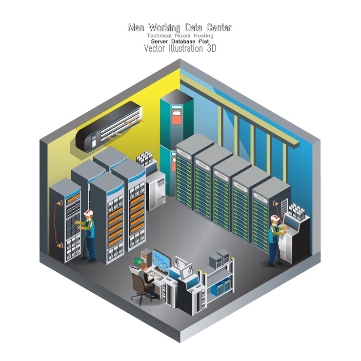 Vector sistema informático de sala de comunicación datos de tienda
