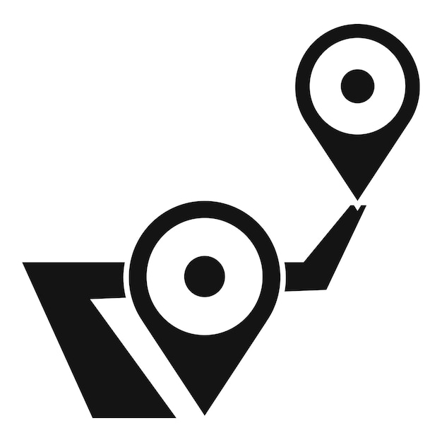 Sistema de navegación GPS que muestra la ruta con dos alfileres y carretera