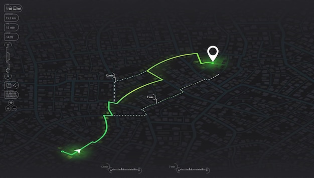 Vector sistema de navegación que muestra la navegación de seguimiento en curso en las calles