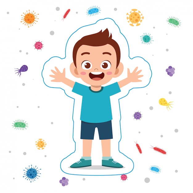 Sistema de protección inmune feliz lindo niño pequeño niño